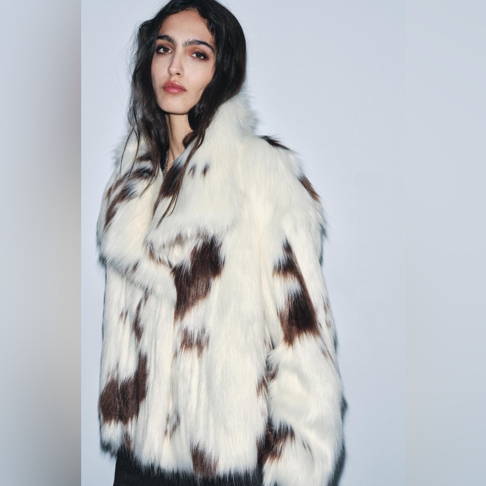 NWT Zara Bloggers Fav Cow Print ZW COLLECTION FAUX FUR JACKET LIMITED EDITION S - Picture 4 of 12